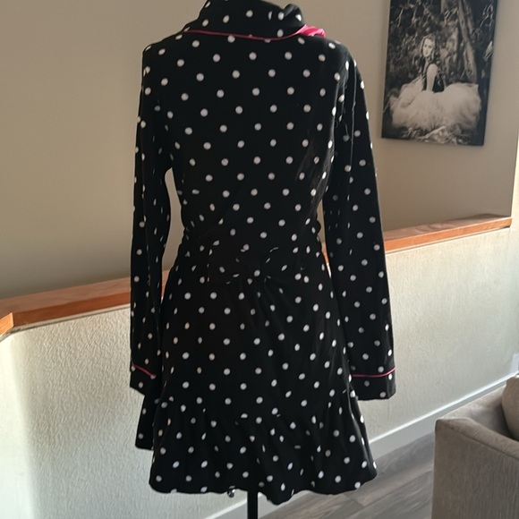 Betsey Johnson black and white polka dot short robe size medium with pink - Picture 6 of 12